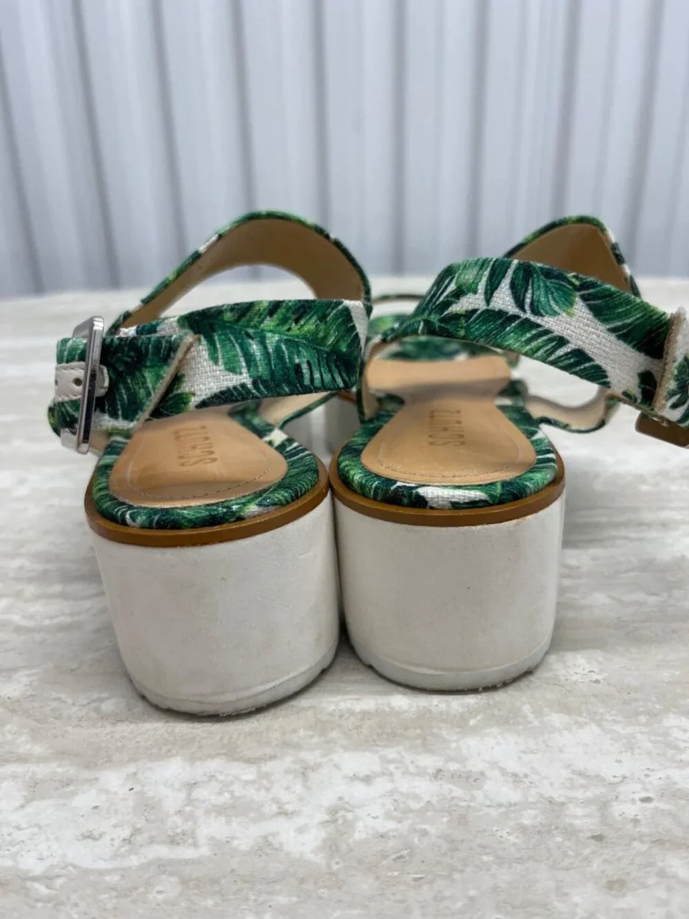 SCHUTZ Palm Leaf Tropical‎ Platform Slingback Wedge Sandals Size 6.5